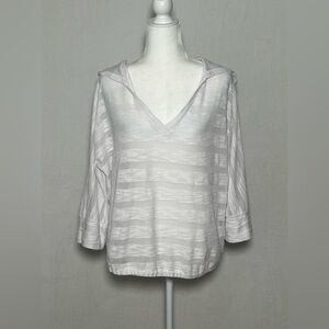 INC International Concepts Slightly Sheer Hooded V-neck White Top - size XL